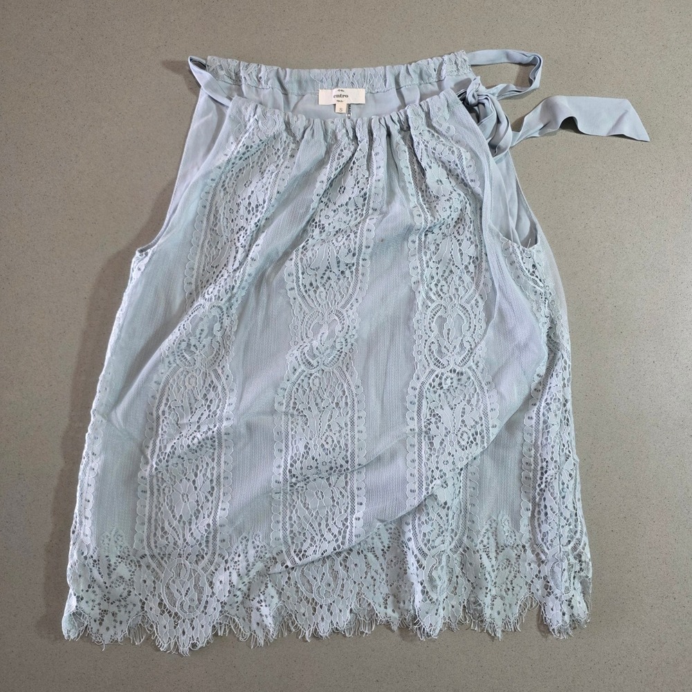 Entro Womens Light Blue Lace Mesh Halter Neck Tie Back Sleeveless Blouse Size S